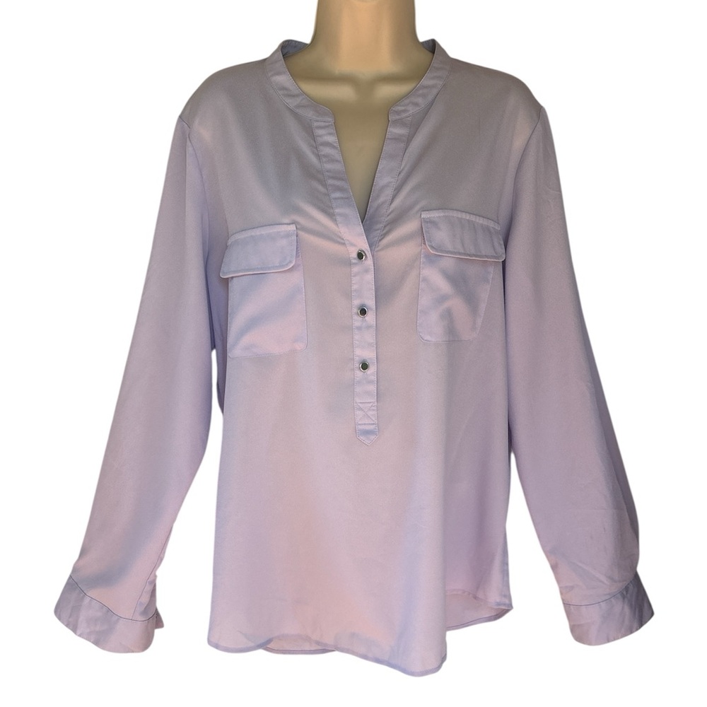 Ivanka Trump Women's Lavender Split-Neck Roll-Tab-Sleeve Blouse Top Size XL